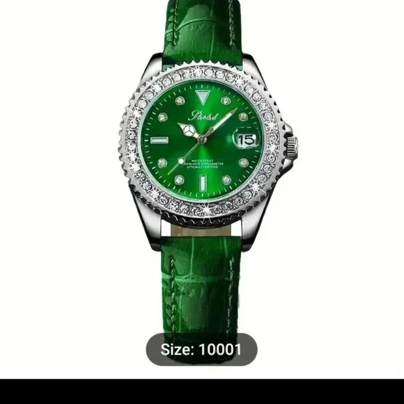 Women's Watch Luxury Rhinestone Quartz Watch Baroque Calendar Leather. NWT - Picture 2 of 7